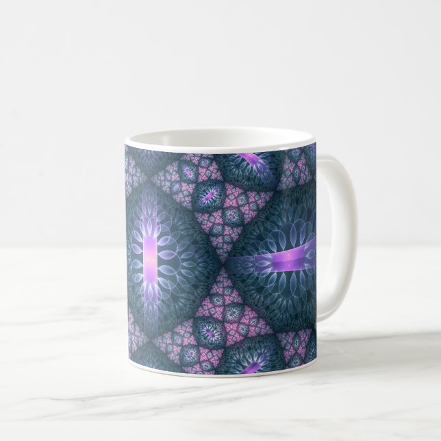 Mug Motif d'art fractal 3D turquoise violet rose (Devant droit)