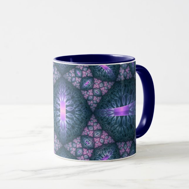 Mug motif d'art fractal 3D Turquoise violet rose (Devant droit)