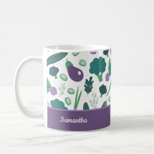 Mug Motif d'aubergine et de brocoli avec nom Purple