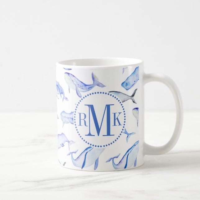 Mug Motif de baleine bleue d'aquarelle (Droite)