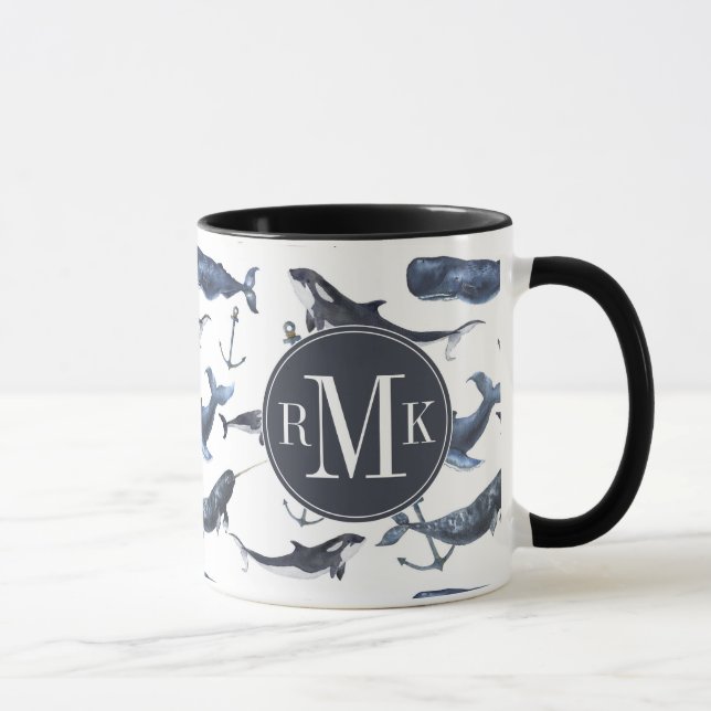 Mug Motif de baleine et d'Ancre d'aquarelle (Droite)