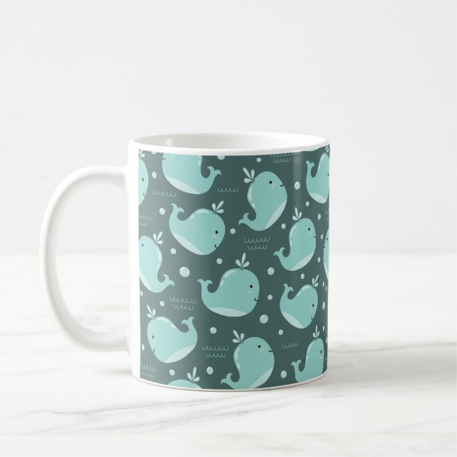 Mug Motif de baleine mignonne sur Turquoise Blue Kids  (Gauche)
