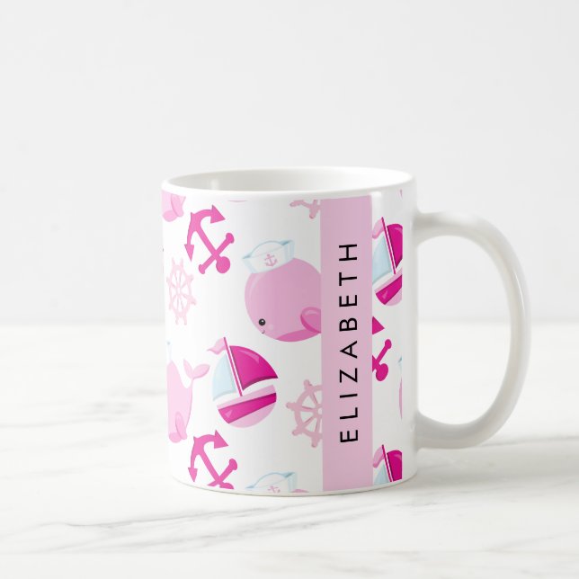 Mug Motif De Baleines, Baleines Roses, Votre Nom (Droite)
