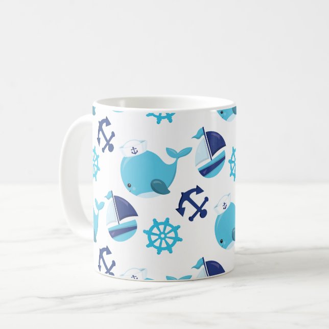 Mug Motif De Baleines, Beaux Baleines, Baleines Bleues (Devant gauche)