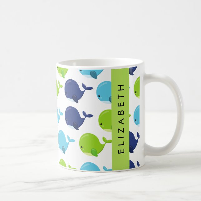 Mug Motif De Baleines, Beaux Baleines, Votre Nom (Droite)