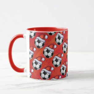 Mug Motif de balle de football de Santa Hat en rouge