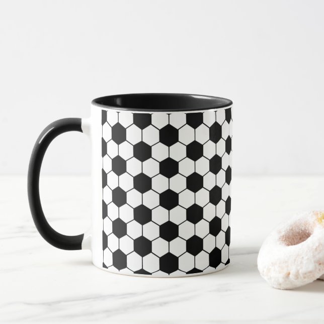 Mug Motif de balle de football noir et blanc (Avec donut)