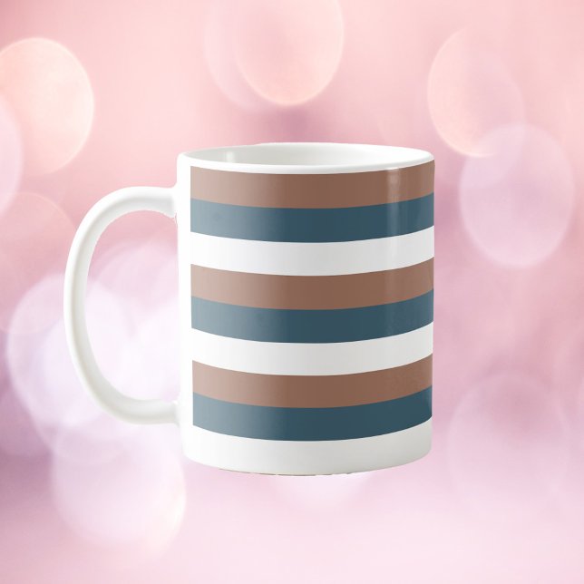 Mug Motif de bande Brown Turquoise blanc (A mug with brown, teal and white stripes)
