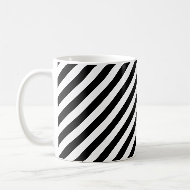 Mug Motif de bandes diagonales moyennes en noir et bla (Gauche)