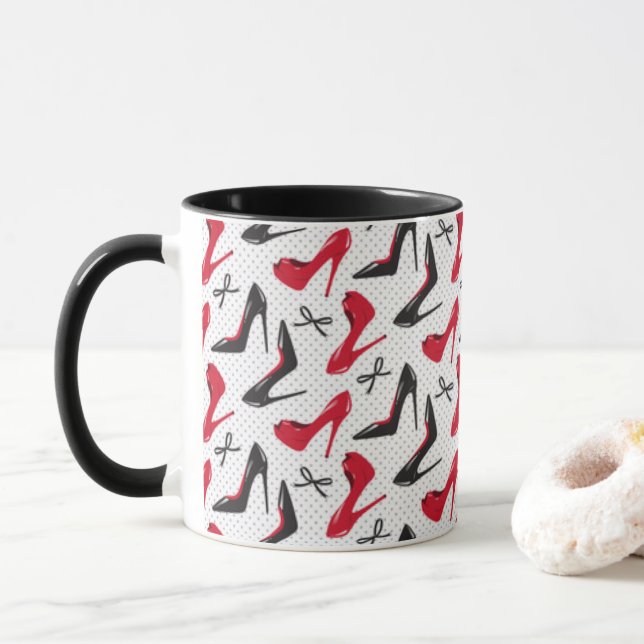 Mug Motif de Black High Heels Black Bows Design (Avec donut)