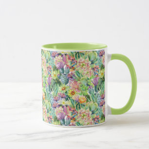 Mug Motif de cactus d'aquarelle en fleurs exotiques