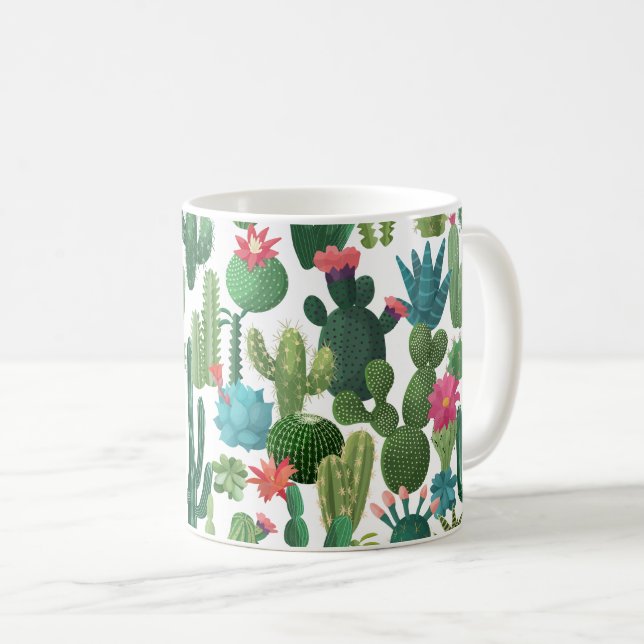 Mug Motif de cactus Turquoises verts en fleurs (Devant droit)