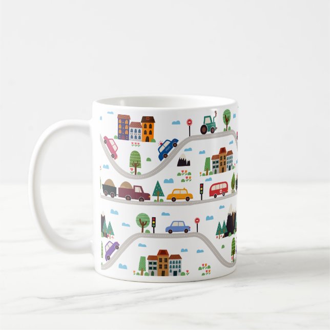 Mug Motif de caricature de voiture Cityscape (Gauche)