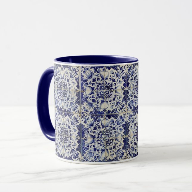 Mug Motif de carreaux blancs vintage géométrique (Devant gauche)
