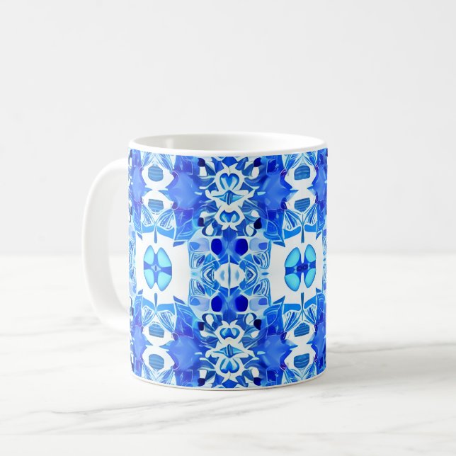 Mug Motif de carreaux Bleu et Blanc Cobalt (Devant gauche)