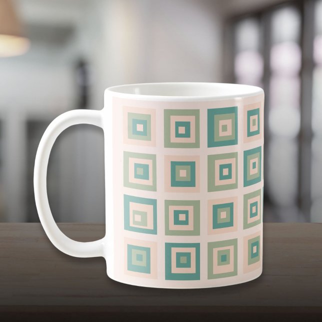 Mug Motif de carrés verts et crème de style moderne du (Mid Century Modern Cream Green Squares Pattern Coffee Mug)