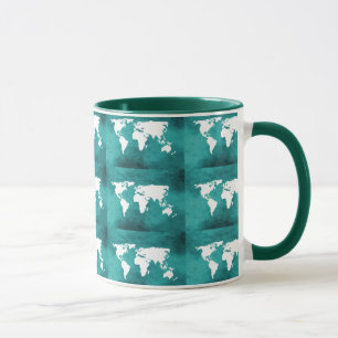 Mug motif de carte du monde turquoise