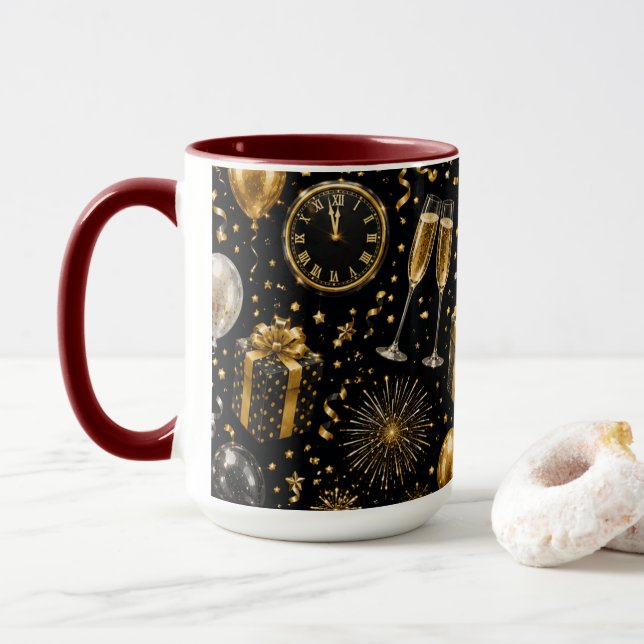 Mug Motif de célébration du Nouvel An de luxe (Avec donut)