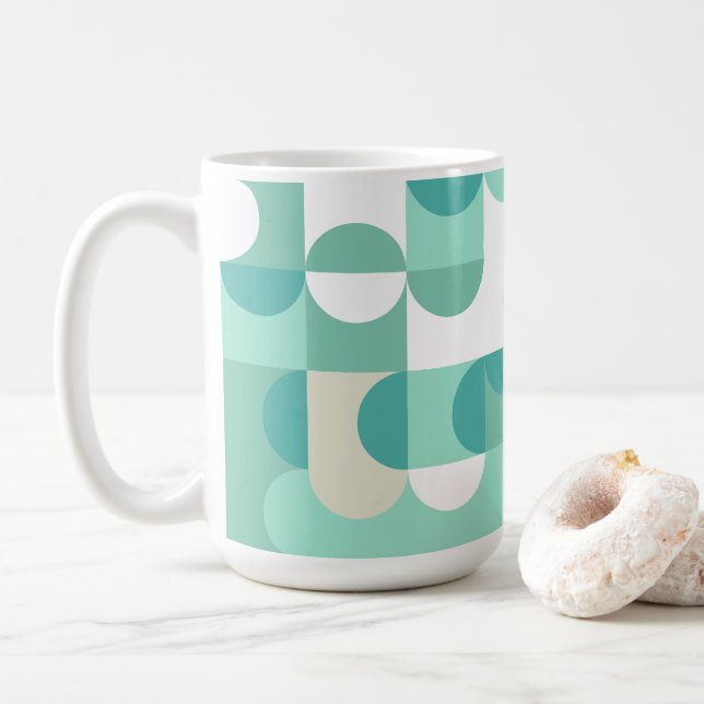 Mug Motif de cercles beige taupe bleu sarcelle et vert (Avec donut)