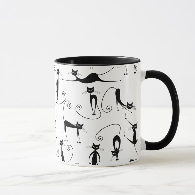 Mug Motif de chat noir élancé fantaisiste (Droite)