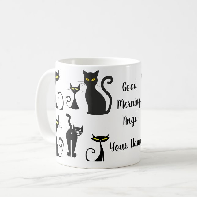 Mug Motif de chat noir et blanc avec typographie (Devant gauche)