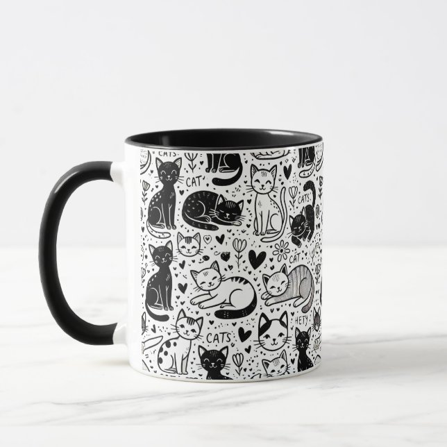 Mug Motif de chat noir et blanc - élégant et migno (Gauche)