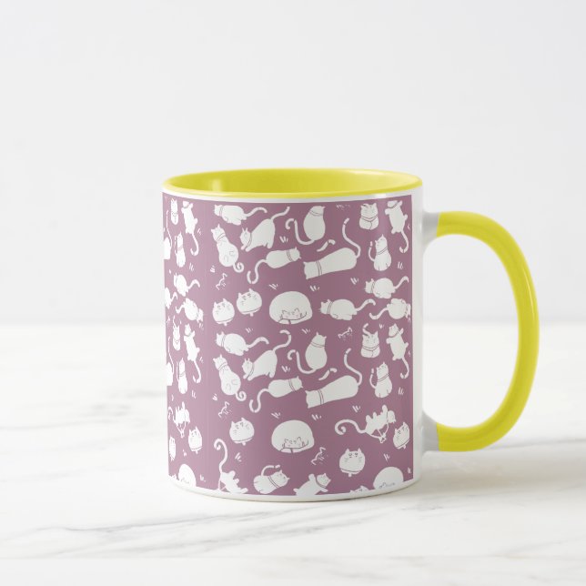 Mug Motif de chats blancs mignons sur fond mauve (Droite)