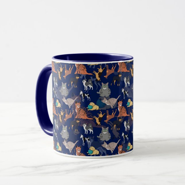 Mug Motif de chats et de chiens sur fond bleu  (Devant gauche)