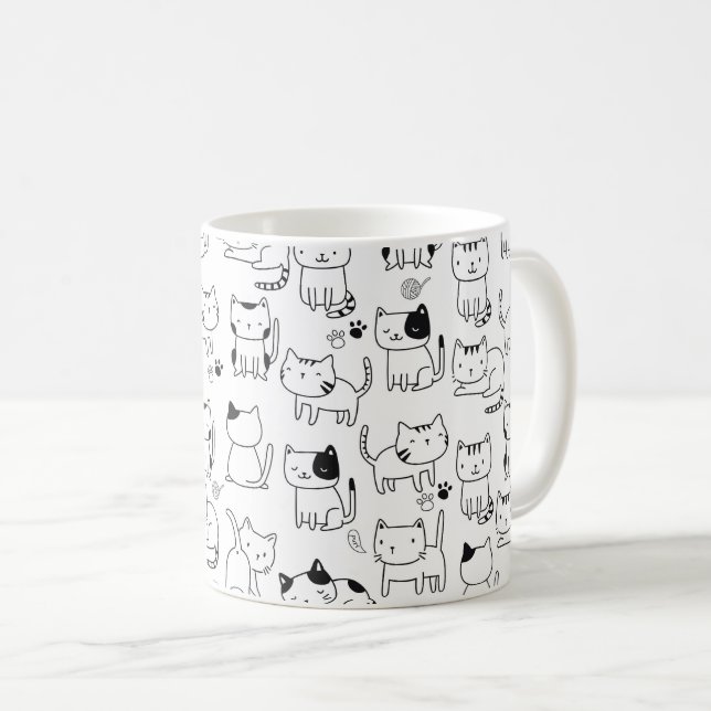 Mug Motif de chats gribouillés mignons (Devant droit)