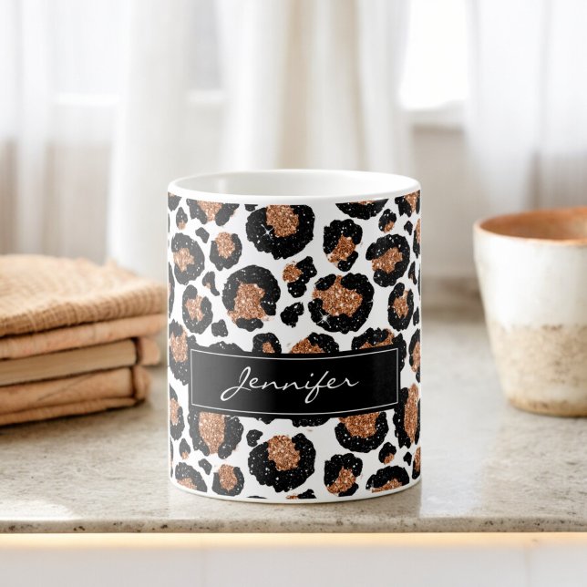 Mug Motif de Cheetah à huile blanche et d'or monogramm (Créateur téléchargé)