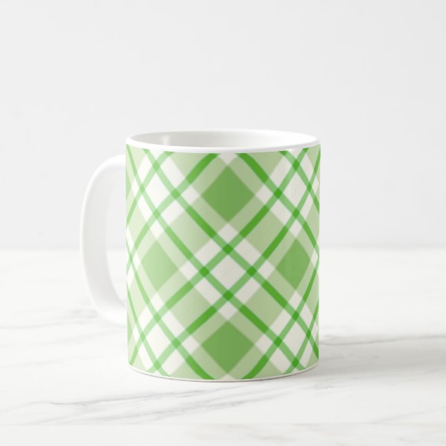 Mug Motif de chèque en diagonale vert clair (Devant gauche)