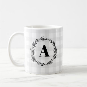 Mug Motif de chèque en gris de couronne de monogramme