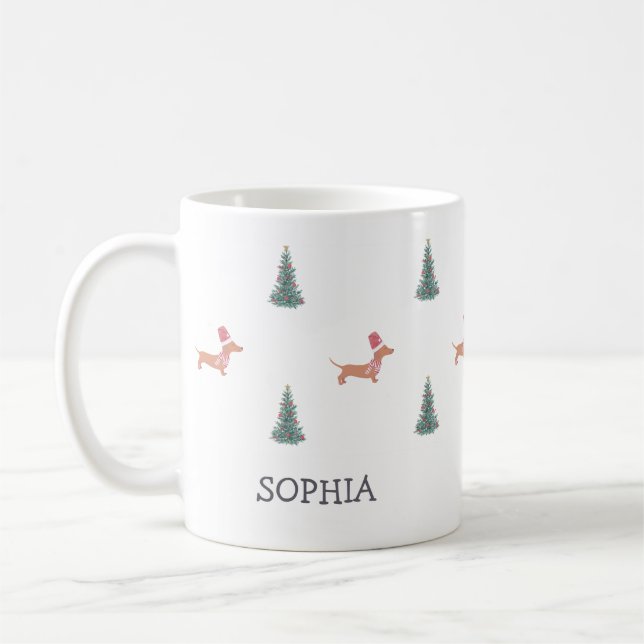 Mug Motif de chien teckel pour sapin de Noël moderne (Gauche)