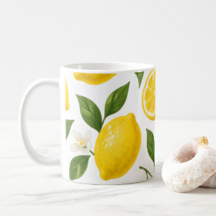 Mug Motif de citron frais avec feuilles et fleurs
