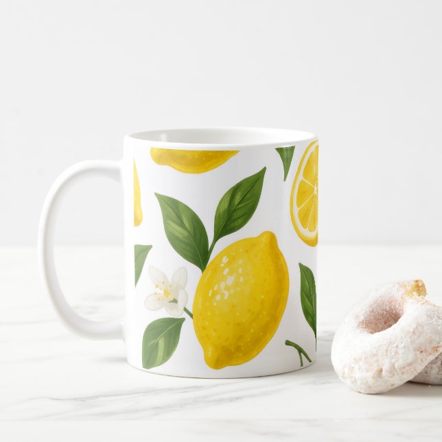 Mug Motif de citron frais avec feuilles et fleurs (Avec donut)
