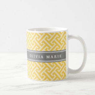 Mug Motif de clé grecque jaune doré avec nom