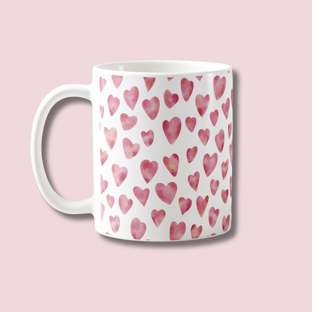 Mug Motif de cœur d'amour rose mignon (Pink watercolor love heart coffee mug)