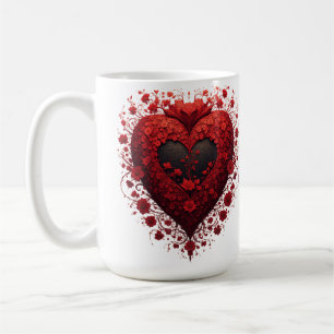 Mug Motif de cœur floral rouge avec des fleurs épanoui