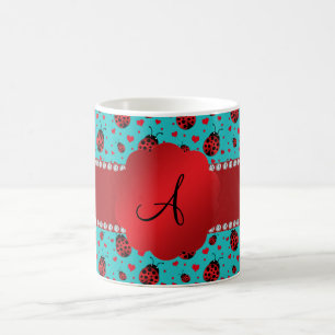 Mug Motif de coeurs de coccinelles de turquoise de