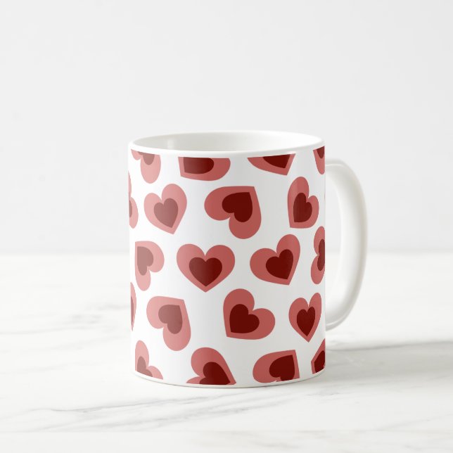 Mug Motif de cœurs Élégant Moderne Blanc Rouge Chic (Devant droit)