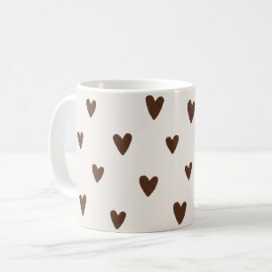 Mug Motif de cœurs marron minimaliste Neutre esthéti