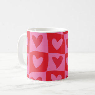 Mug Motif de coeurs roses et rouges déformés à carreau