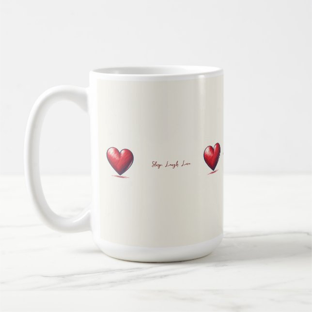 Mug Motif de coeurs rouges sur croquis crème (Gauche)