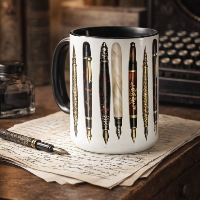 Mug Motif de collage de stylos à écrire antiques (Créateur téléchargé)
