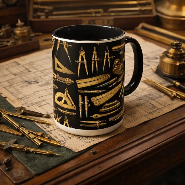Mug Motif de collage d'outils de dessin en laiton anti (Créateur téléchargé)