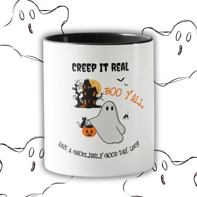 Mug Motif de conception de fantôme d'Halloween éffraya ("Creep It Real" Mug)