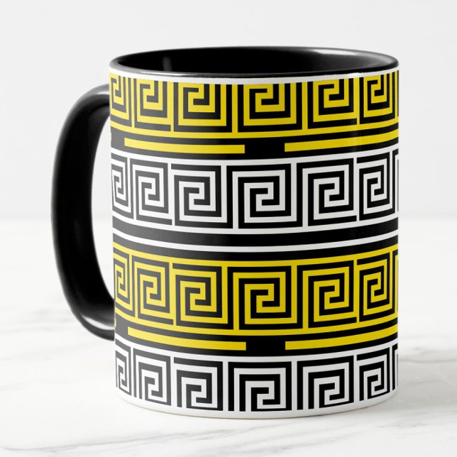 Mug Motif de conception de frise à clé grecque jaune b (Créateur téléchargé)