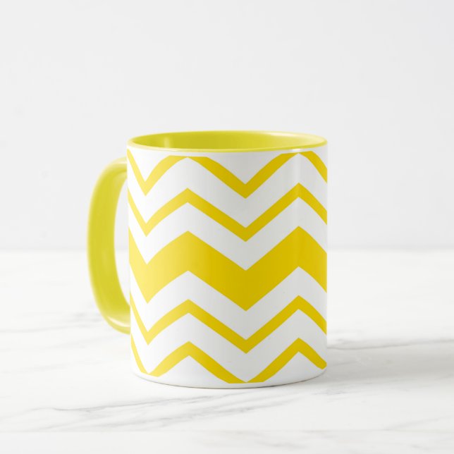 Mug Motif de conception en chevron zigzag blanc jaune  (Devant gauche)