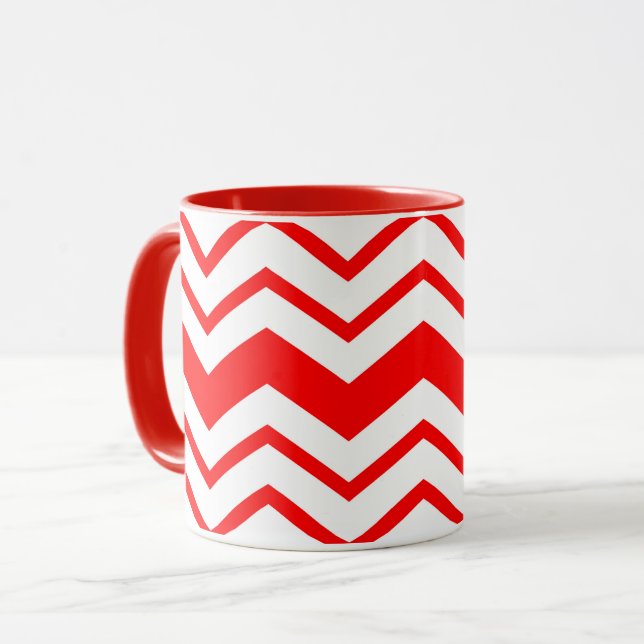 Mug Motif de conception en chevron zigzag blanc rouge  (Devant gauche)