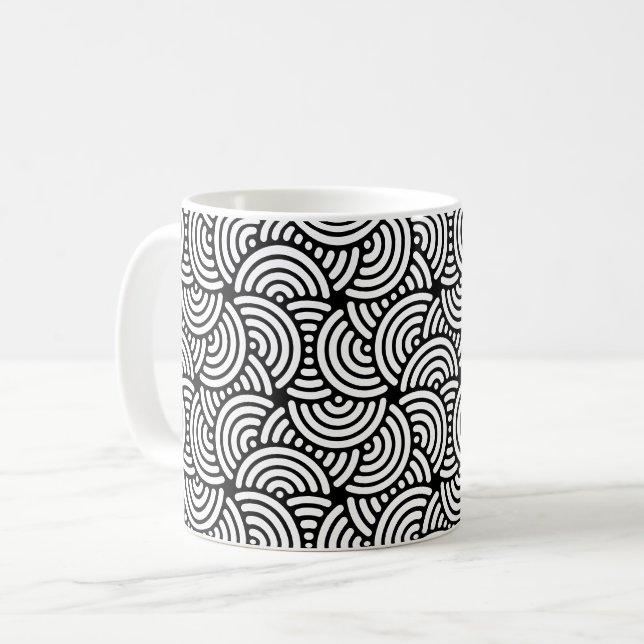 Mug Motif de courbe en demi-cercle blanc noir (Devant gauche)